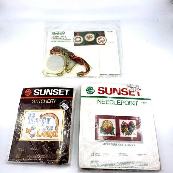 Stitchery Kits Lot of 3 Sunset Wonderart Needlepoint Ornaments Frameable Art NOS - Picture 1 of 7